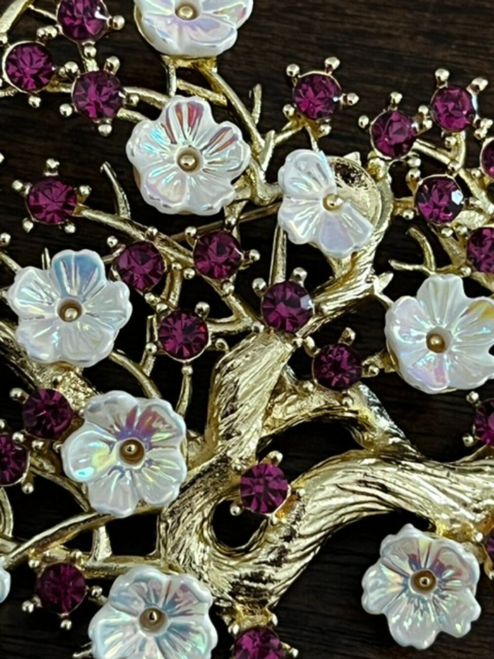 Cherry Blossom Brooch Rhinestones Gold Tone Setting NWOT - Picture 2 of 5